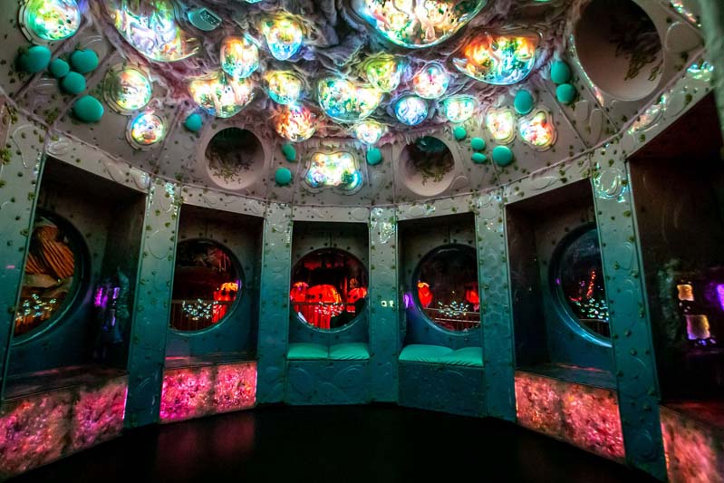 bubble room with windows out into a forest space at Meow Wolf Denver