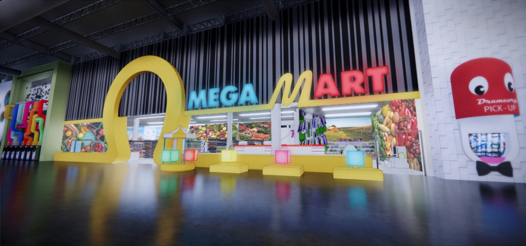 Neon Omega Mart sign 