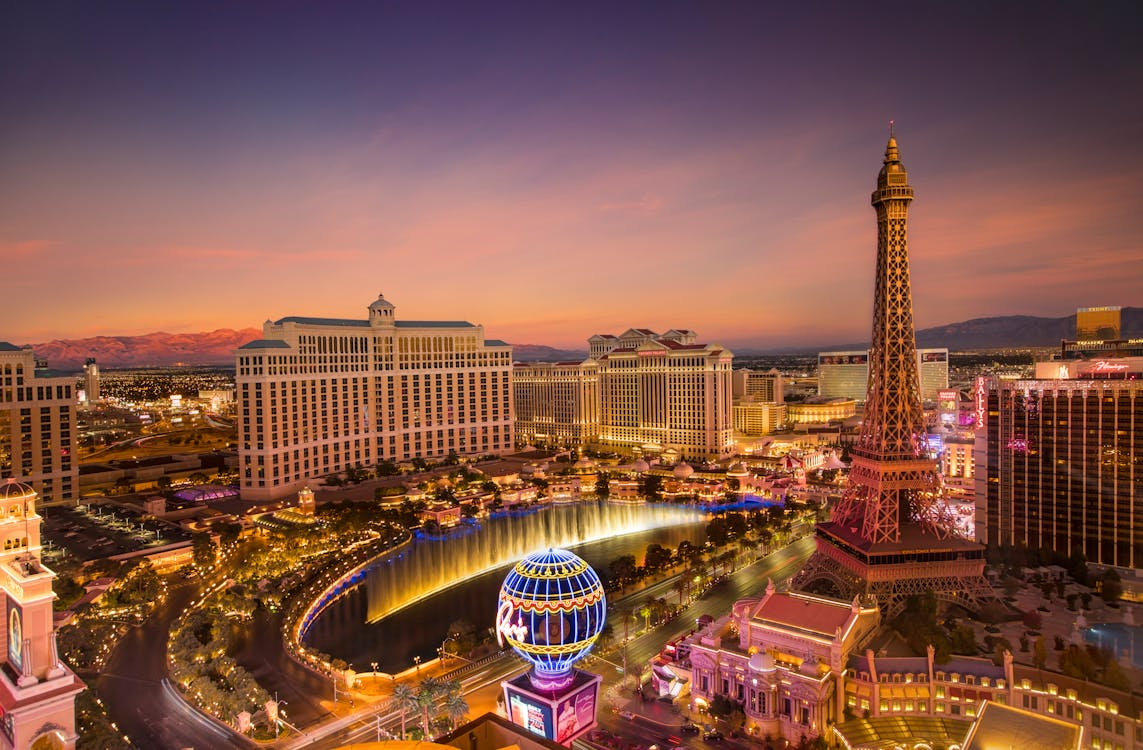 Sunset outside Paris Paris on the Las Vegas strip.