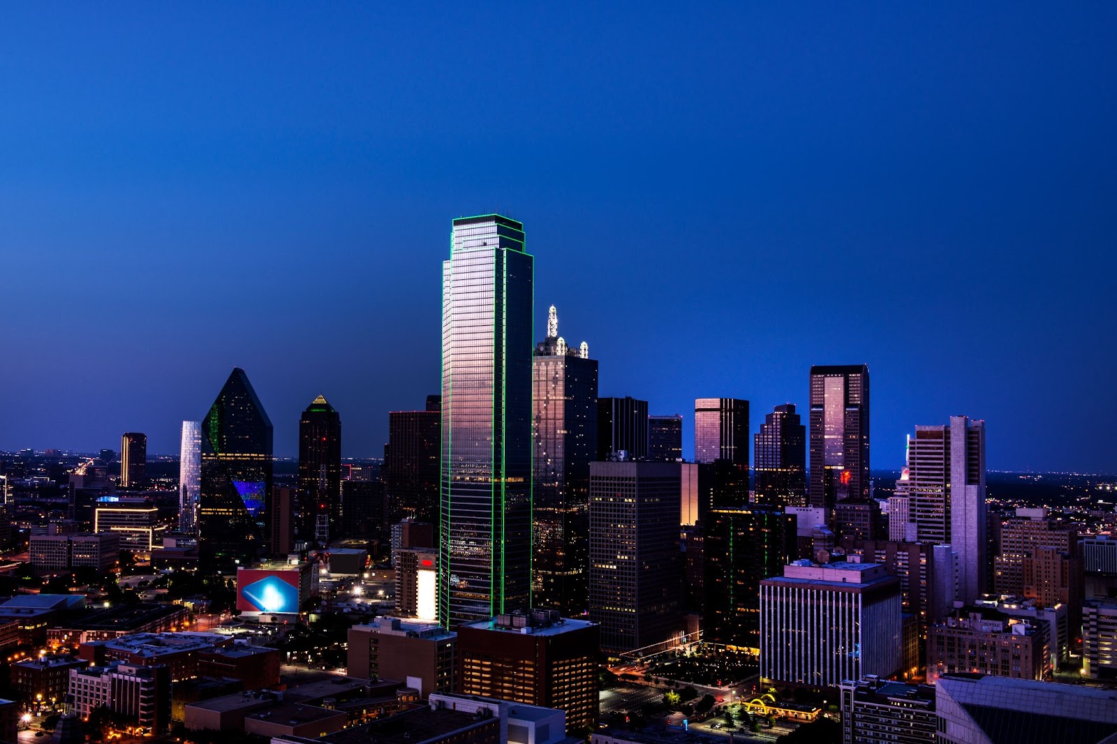 Dallas skyline at twilight.