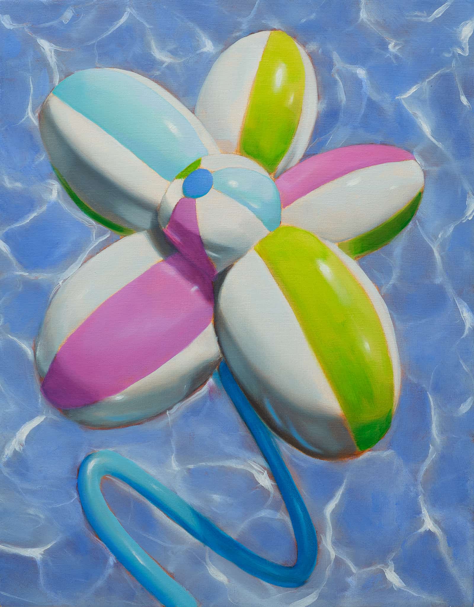 Image of Beau Carnes’ painting of a beach ball flower in a swimming pool.