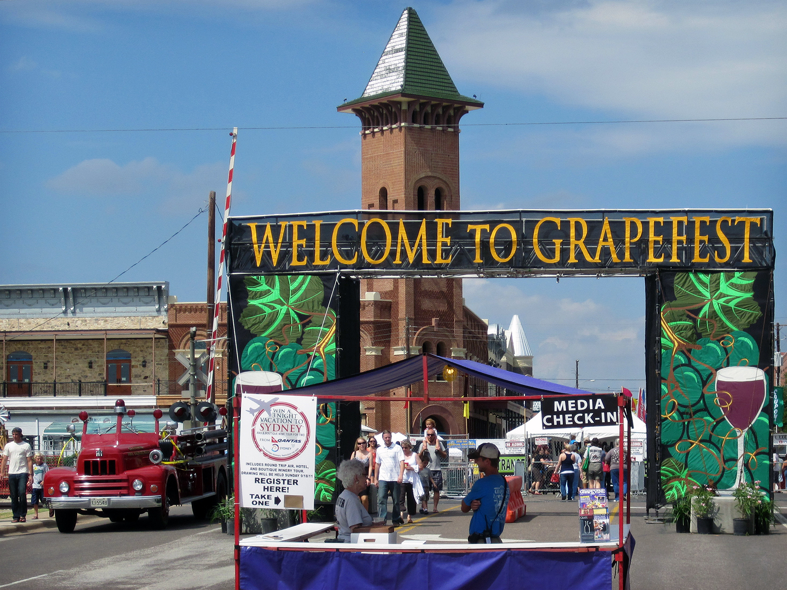 Entrance to the Grapefest event on Historic Main Street in Grapevine, TX.