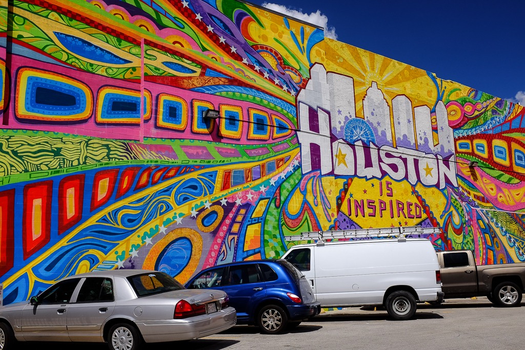 Houston wall art in Downtown showcasing the city’s rich history.