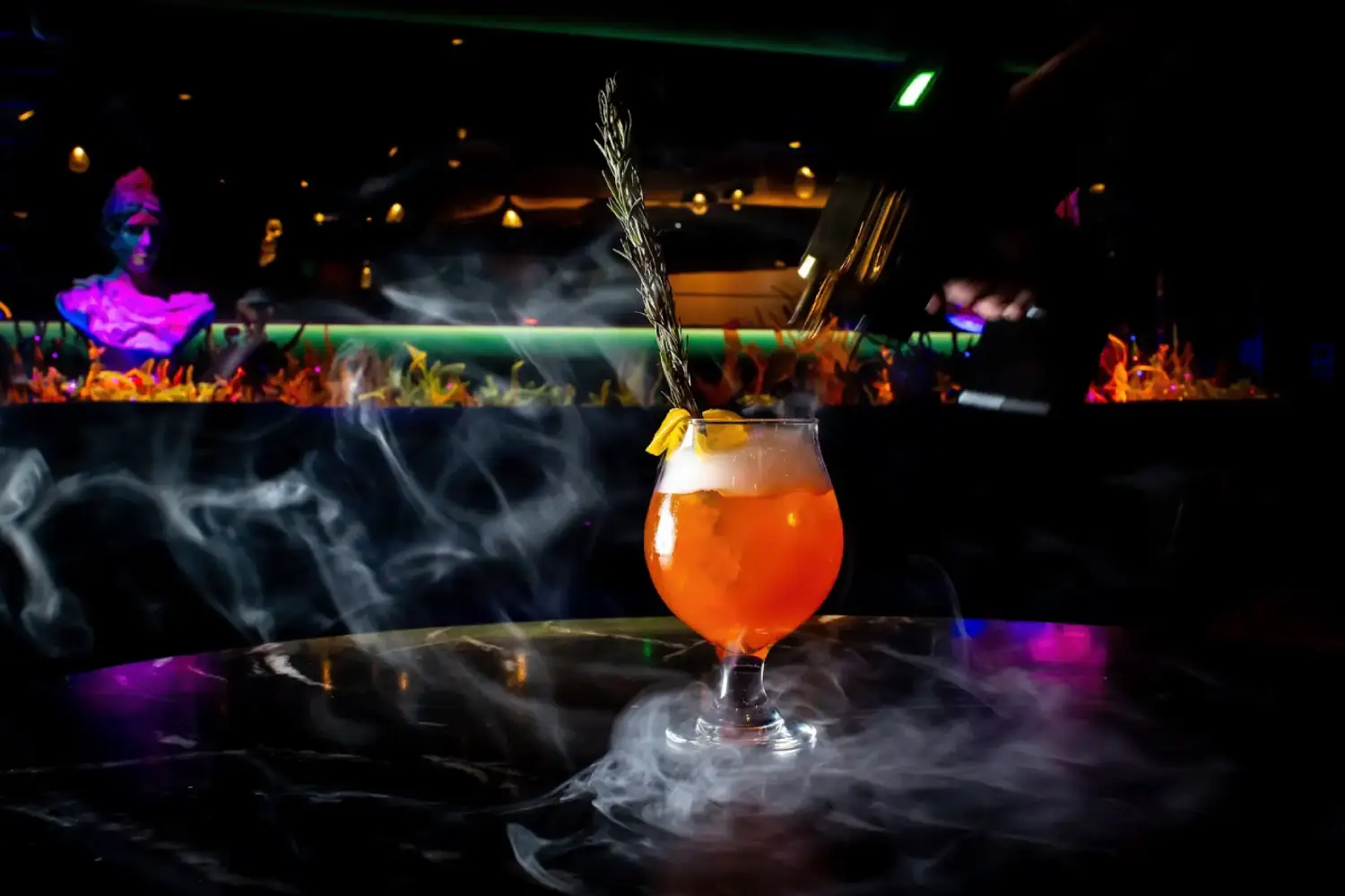 Smoking cocktail at immersive bar in Denver, CO.