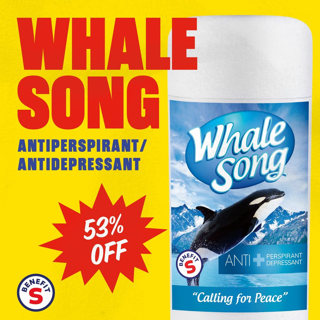 Whale Song deodorant on a yellow background with the text 53% off