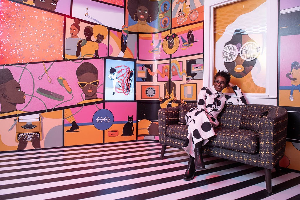 Janell in her room “CJ’s Temporal Lobby" at Meow Wolf Santa Fe