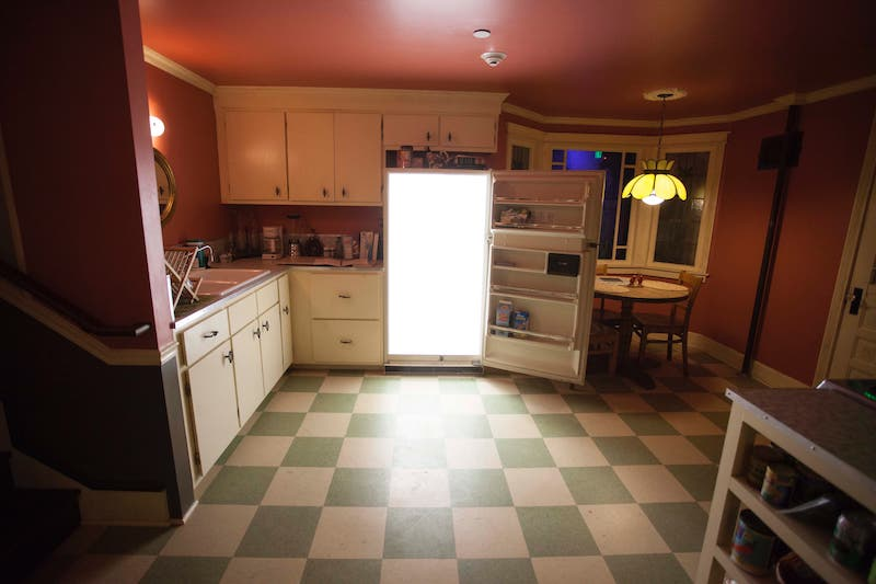 The glowing fridge portal entryway at Meow Wolf’s House of Eternal Return